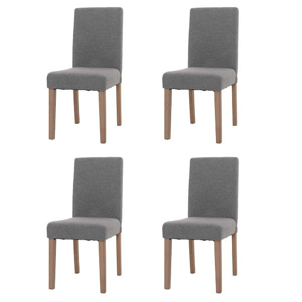 Mendler 4er-Set Esszimmerstuhl Littau, Stuhl Küchenstuhl Hochlehner, Stoff/Textil Bouclé Holz, grau, naturfarbene Beine, 107748