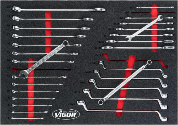 VIGOR Doppel-Maul-, Doppel-Ring- und Ring-Maulschlüssel Satz, 6 - 22, 6 x 7 - 20 x 22, Anzahl Werkzeuge: 29, V6726