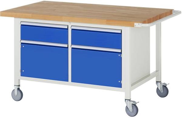 RAU Fahrbare Werkbank 8000- Modell 8466, B1500xT900xH880-1080mm, Doppel-Unterbau-Container, li: 180mm, Flügeltür, re: 180mm, Flügeltür, 05-8466A2-159B4H.11