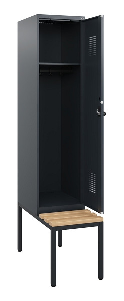 C+P Spind Evolo PLUS, 1 Abteil, 1950x400x815mm, 7016/7016, Drehriegel, Sitzfläche Holz, Sitzbank, 0490505-12 S10016