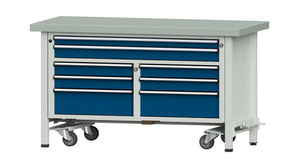 ANKE Werkbänke Kastenwerkbank, Modell 259 V, 1500 x 700 x 850 mm, RAL 7035/5010, ZBP 50 mm, mit absenkbarer Fahreinrichtung, 304.231