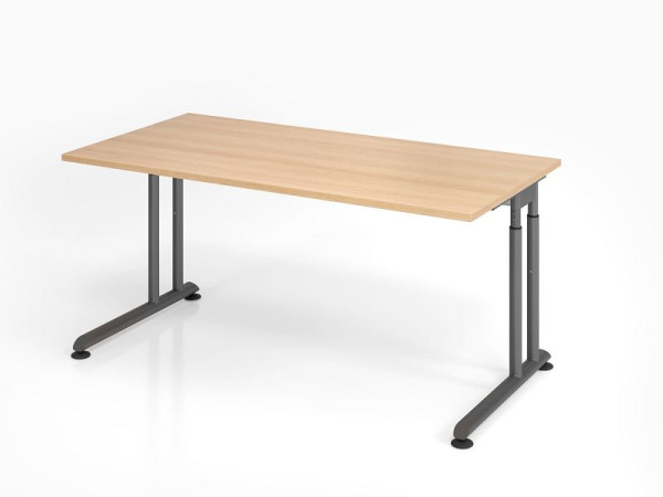 Hammerbacher Schreibtisch ZS16, 160 x 80 cm, Platte: Eiche, 25 mm dick, ABS-Dickkante, Rechteckform, Graphit, VZS16/E/G