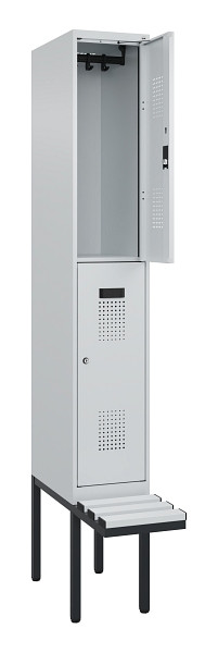C+P Doppelstock-Spind Evolo PLUS, Bank, 2 Fächer, 2120x300x815mm, 7035/7035, Zylinderschloss, Sitzfläche Kunststoff, 0493407-10 S10121