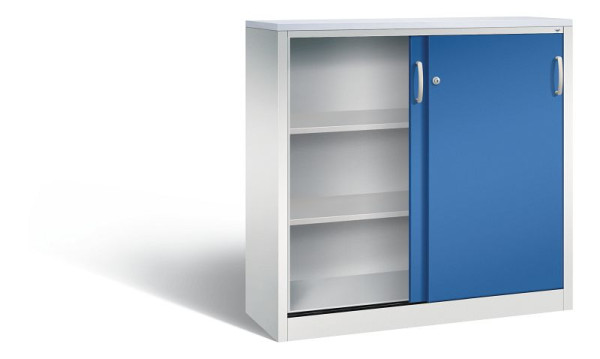 C+P Sideboard mit Schiebetüren Acurado, H1200xB1200xT400mm, Farbe: Lichtgrau / Enzianblau, Bügelgriff, 3 OH, 2047-1200 S10346
