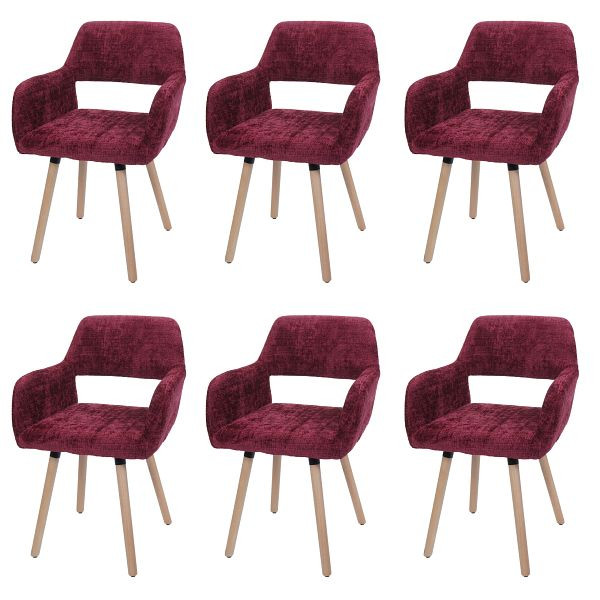 Mendler 6er-Set Esszimmerstuhl HWC-A50 II, Küchenstuhl Polsterstuhl, Holz Stoff/Textil Chenille (465g/m²) FSC®, bordeaux, 6x108872