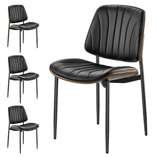 VEVOR moderner Esszimmerstuhl (4 Stk.) Leder, gepolstert, Akzentstuhl, 158,76 kg belastbar, Metallbeine, Schwarz, ZHSKU00000000000483