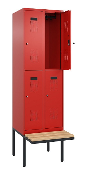 C+P Doppelstock-Spind Evolo PLUS, Bank, 4 Fächer, 2120x600x815mm, 3020/3020, Zylinderschloss, Sitzfläche Buche-Hartholz, 0493407-20 S10052
