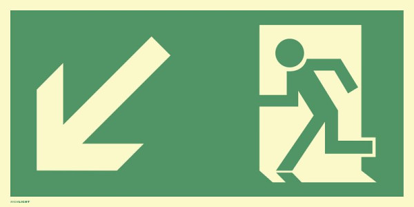 Moedel Rettungsweg links abwärts, Aluminium, langnachleuchtend, 160-mcd, 297x148 mm, 60499