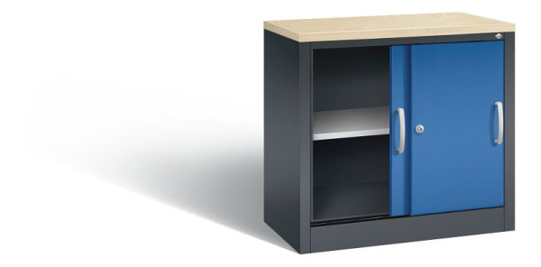 C+P Sideboard mit Schiebetüren Acurado, H720xB800xT400mm, Farbe: Schwarzgrau / Enzianblau, Bügelgriff, 2 OH, 5722-00 S10420