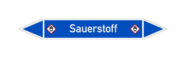 Schilder Klar Rohrleitungskennzeichen Sauerstoff, 33000x90 mm Folie selbstklebend, 101675/86