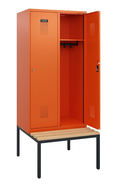 C+P Spind Evolo PLUS, 2 Abteile, 1950x800x815mm, 2004/2004, Zylinderschloss, Sitzfläche Buche-Hartholz, Sitzbank, 0490505-22 S10050