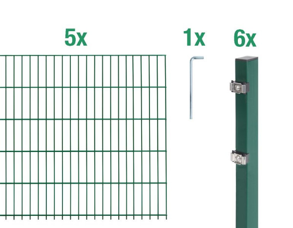 Alberts Doppelstabmattenzaun als 12 teilig Zaun-Komplettset Typ 6/5/6, Höhe: 80 cm, L: 10 m, grün, 642570