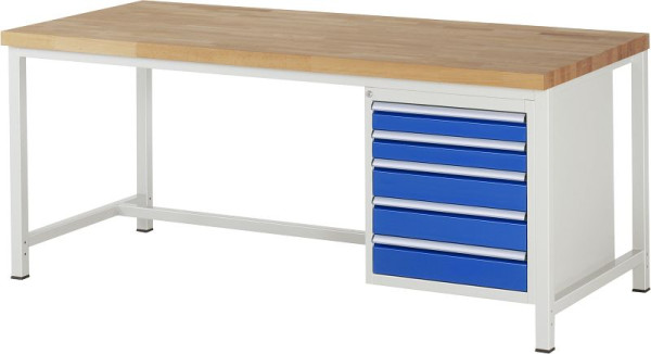 RAU Werkbank Serie 8000 - Gestell-Bauweise (Schweißgestell), Unterbau-Container (5x Schublade), 2000x840x900 mm, 03-8171A1-209B4S.11