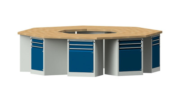 ANKE Werkbänke Gruppenwerkbank, Modell 802 VG, 3266 x 3018 x 900 mm, RAL 7035/5010, BMP 50 mm, 440.704