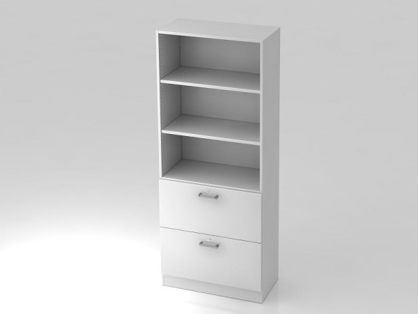 Hammerbacher Schrank 5OH, 2HR, Sockelblende Chromgriff Weiß/Weiß, 80x42x200,4 cm (BxTxH), V7300/W/W/CE