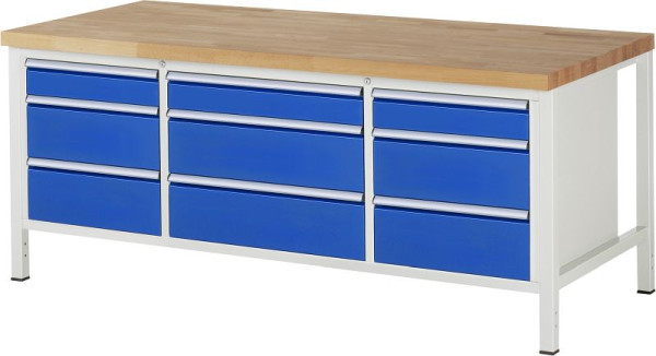 RAU Werkbank Serie 8000 - Modell 8753, B2000 x T900 x H840 mm, Systemunterbau B1990 x T850 x H800 mm, 03-8753A2-209B4S.11