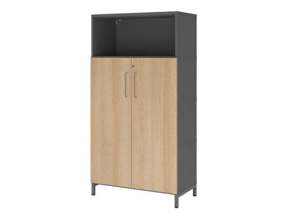 Hammerbacher Regal/Türen, 4OH, Sockel, graphit/eiche, VFW48T3KU/G/E/BS
