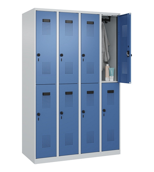 C+P Doppelstöckiger Spind Evolo PLUS, 8 Fächer, 1850x1200x500mm, 7035/5023, Drehriegel, 049300-40 S10008
