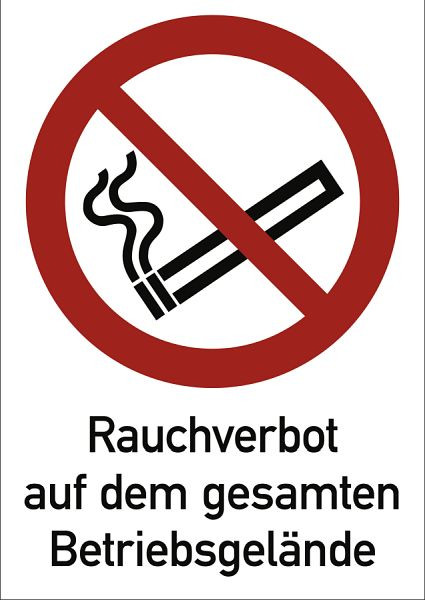Moedel Rauchverbot auf dem gesamten Betriebsgelände ISO 7010, Kombischild, Aluminium, 210x297 mm, 98914