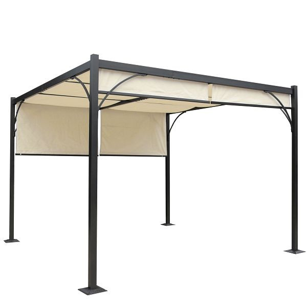 Mendler Pergola Granada, Garten Pavillon Terrassenüberdachung, stabiles 6cm-Alu-Gestell + Schiebedach 3x3m, 45113