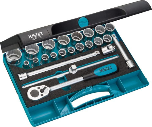 Hazet Steckschlüssel Satz, Vierkant hohl 12,5 mm (1/2 Zoll), Außen-Doppel-Sechskant-Tractionsprofil, Anzahl Werkzeuge: 23, 900AZ