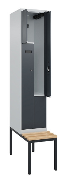C+P Z-Spind Evolo PLUS, Bank, 2 Fächer, 2120x400x815mm, 7035/7016, Zylinderschloss, Sitzfläche Buche-Hartholz, Sitzbank, 0490537-122 S10037