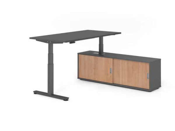 Hammerbacher Schreibtisch XDSM16, 160x80cm, Platte: Graphit, T-Fuß Gestell Graphit, Höhe: 63 - 127 cm, Graphit / Nussbaum, VXDSM16SB/G/G/G/N