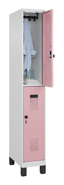 C+P Doppelstöckiger Spind Evolo PLUS, mit Füßen, 2 Fächer, 1950x300x500mm, 9016, Frontfarbe RAL 3015 Hellrosa, Drehriegel, 049310-10 S10018