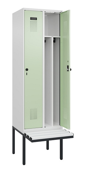 C+P Spind Evolo PLUS, 2 Abteile, 2120x600x815mm, 9016/6019, Drehriegel, Material Sitzfläche Kunststoff, 0490407-20F S10073