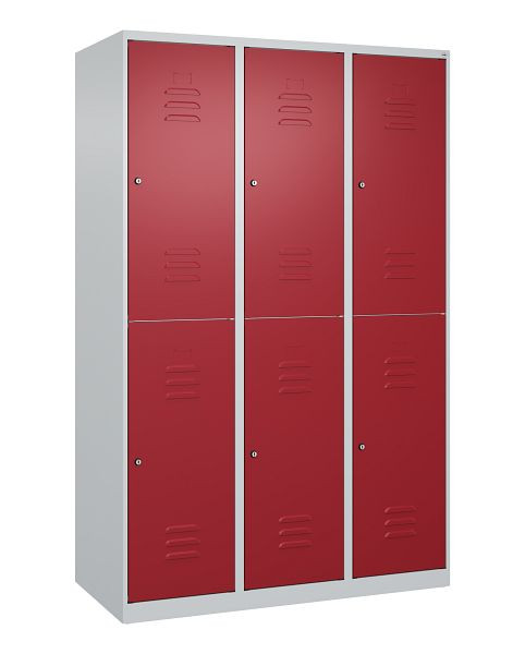 C+P Doppelstöckiger Spind Classic PLUS, 3 Abteile, 1850x1200x500mm, 7035/3003, Zylinderschlösser, 080300-32 S10043