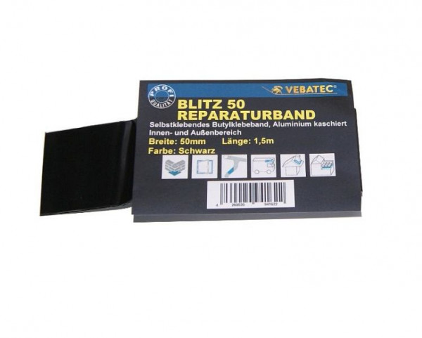 Vebatec Blitz Butyl Reparaturband Aluminium, Farbe: schwarz, 50mm x 1,5m, 122