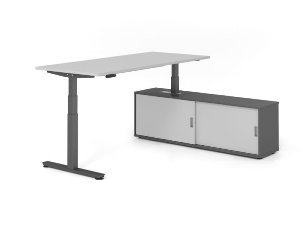 Hammerbacher Schreibtisch XDSM19, 180x80cm, Platte: Grau, T-Fuß Gestell Graphit, Höhe: 63 - 127 cm, Graphit / Grau, VXDSM19SB/5/G/G/5