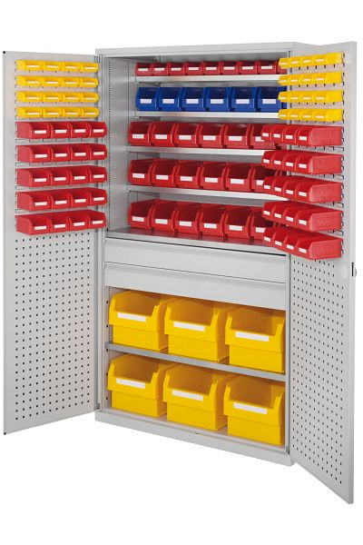 Kappes Großraum Schrank Modell 33 RAL 7035, 1950 x 1130 x 590 mm, Türinnenseite: RasterPlan Schlitz-/Lochplatten, 2 Schubladen mittig, 1780.16.4013