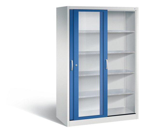 C+P Schiebetürenschrank Acurado, H1950xB1200xT600mm, Farbe: Lichtgrau / Enzianblau, Bügelgriff, 2069-055 S10027