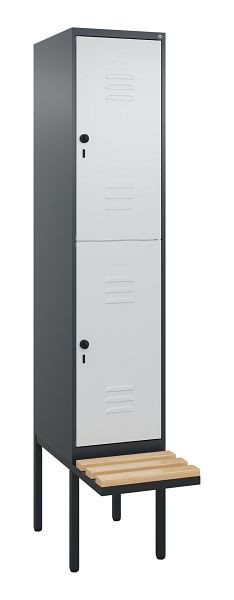 C+P Doppelstöckiger Spind Classic PLUS, 2120x400x815mm, 7016/7035, Drehriegel, Sitzleisten aus Buche, schwebende Sitzfläche, 0803407-12 S10013