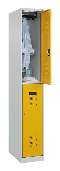 C+P Doppelstöckiger Spind Evolo PLUS, 2 Fächer, 1850x300x500mm, 7035/1004, Zylinderschloss, 049300-10 S10027