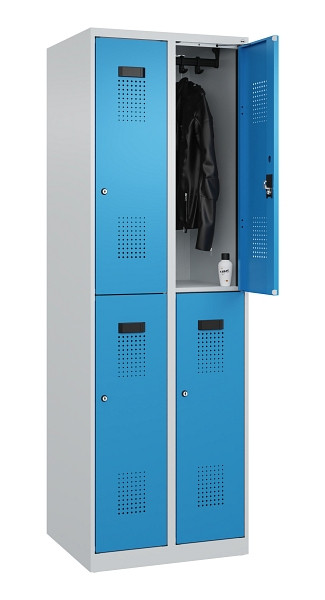 C+P Doppelstöckiger Spind Evolo PLUS, 4 Fächer, 1850x600x500mm, 7035/5012, Zylinderschloss, 049300-20 S10034