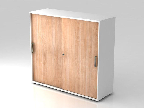 Hammerbacher Schiebetürschrank 3OH 120cm Streifengriff Weiß/Nussbaum, 120x40x110 cm (BxTxH), V1753S/W/N/SG