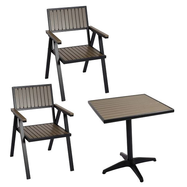 Mendler 2er-Set Gartenstuhl+Gartentisch HWC-J95, Stuhl Tisch, Gastro Outdoor-Beschichtung, Alu Polywood, schwarz, grau, 84858+84862
