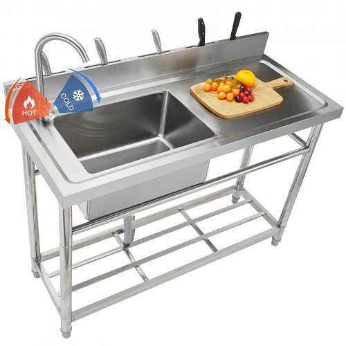 VEVOR Edelstahl-Waschbecken, Einzelbecken mit Werkbank, 39,4 x 19,1 x 37,4 Zoll, DSCDGZTZDC394FO0XV0