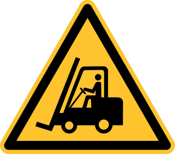 Eichner Warnschild "Warnung vor Flurförderfahrzeugen", Seitenlänge 31,5 cm, PVC-Folie, selbstklebend für Innen- und Außenbereiche, 9225-12030-031