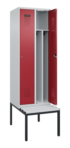 C+P Spind Evolo PLUS, 2 Abteile, 2120x600x815mm, 7035/3003, Zylinderschloss, Material Sitzfläche Kunststoff, Sitzbank, 0490507-20F S10085
