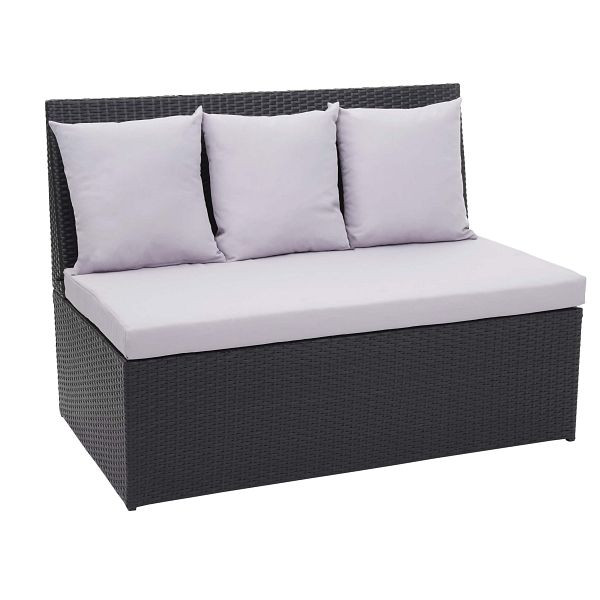 Mendler Poly-Rattan 2er Sofa HWC-G16, Lounge-Gartenbank Sitzbank Sessel, Gastronomie 120cm, schwarz, Kissen hellgrau, 70868