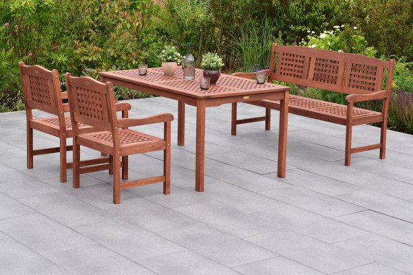 Merxx Lima Set 4-teilig, 2 Lima Sessel, 1 Lima 3er Bank, 1 Tisch, 150 x 90 cm, FSC Eukalyptusholz, 50078-011
