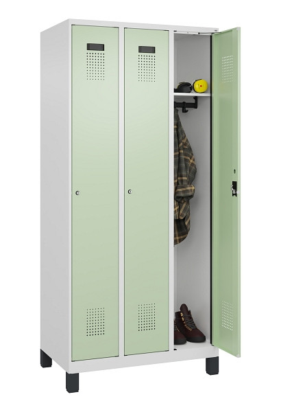 C+P Spind Evolo PLUS, mit Füßen, 3 Abteile, 1950x900x500mm, 9016/6019, Verschluss Zylinderschloss, Ablageböden 3, 049010-30 S10046