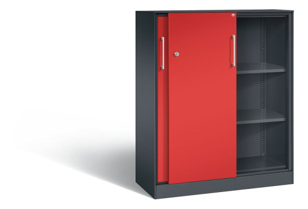 C+P Schiebetürenschrank Asisto, H1310xB1000xT435mm, Farbe: Schwarzgrau / feuerrot, Bügelgriff, 3 OH, 142032-000 S10134