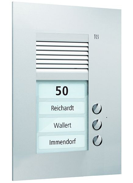 TCS Audio Außenstation Serie PUK 3 Klingeltasten (rechtsbündig), 1-spaltig, UP silber, PUK03/1-EN