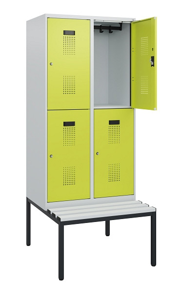 C+P Doppelstöckiger Spind Evolo PLUS, Bank, 4 Fächer, 1950x800x815mm, 7035/0024, Zylinderschloss, Sitzfläche Kunststoff, Sitzbank, 0493505-22 S10150