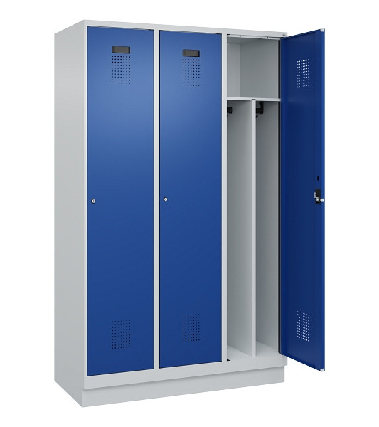 C+P Spind Evolo PLUS, mit Sockel, 3 Abteile, 1950x1200x500mm, 7035/5010, Verschluss Zylinderschloss, 049020-32F S10033