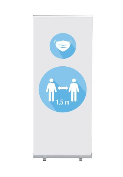 Showdown Displays Roll-Banner Budget 85 Komplettset Mask und 1,5 Meter Abstand Weiß, RBB085LSFI620